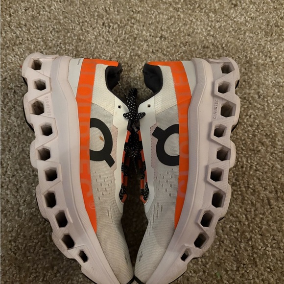 On Running Cloudmonster White and Orange Shoes - Picture 8 of 10